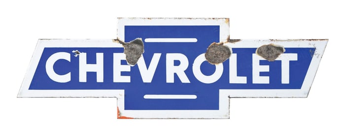 RARE CHEVROLET AUTOMOBILES PORCELAIN BOWTIE ATTACHMENT SIGN