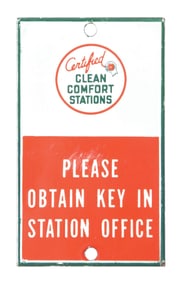 ASSOCIATED CERTIFIED CLEAN COMFORT STATIONS PORCELAIN SIGN.