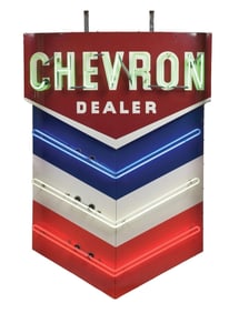 CHEVRON DEALER PORCELAIN NEON SERVICE STATION SIGN.