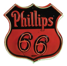 PHILLIPS 66 GASOLINE EMBOSSED PORCELAIN NEON SIGN.