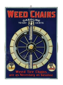RARE WEED CHAINS GASOLINE TODAY PRICER SIGN W/ WHEEL GRAPHIC.