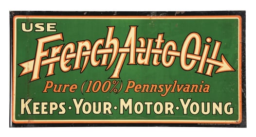 FRENCH AUTO OIL TIN SERVICE STATION FLANGE SIGN.