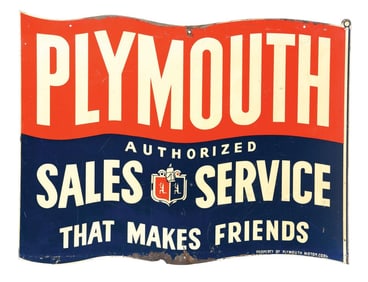 PLYMOUTH AUTHORIZED SALES SERVICE TIN SIGN.