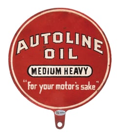 AUTOLINE MOTOR OIL "FOR YOUR MOTOR'S SAKE" TIN LUBSTER PADDLE SIGN.