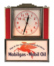 MOBIL OIL LIGHT UP CLOCK W/ PEGASUS GRAPHIC.