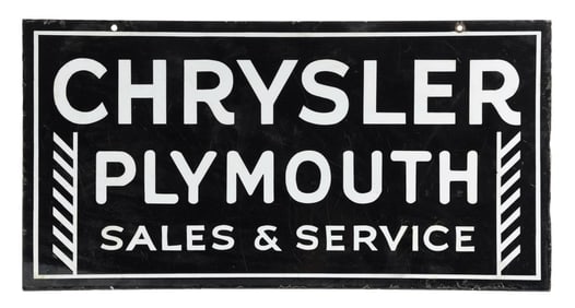 CHRYSLER PLYMOUTH SALES & SERVICE PORCELAIN SIGN.