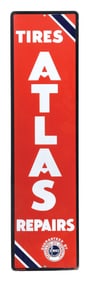 PORCELAIN ATLAS TIRES SIGN W/ STANDARD OIL LOGO.