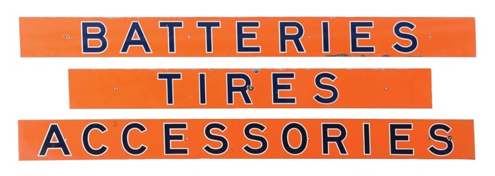 COLLECTION OF 3: UNION 76 BATTERIES, TIRES, & ACCESORIES STRIP SIGNS.