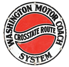 WASHINGTON MOTOR COACH SYSTEM PORCELAIN SIGN.