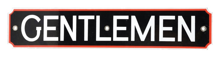 SIGNAL GASOLINE "GENTLEMEN" PORCELAIN SERVICE STATION REST ROOM SIGN.