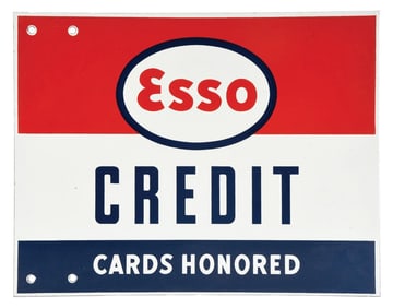 ESSO CREDIT CARDS HONORED PORCELAIN SIGN.