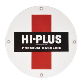 HI-PLUS PREMIUM GASOLINE PORCELAIN PUMP PLATE SIGN.