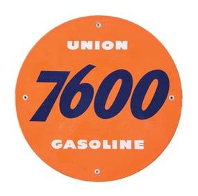 UNION 7600 GASOLINE PORCELAIN PUMP PLATE SIGN.