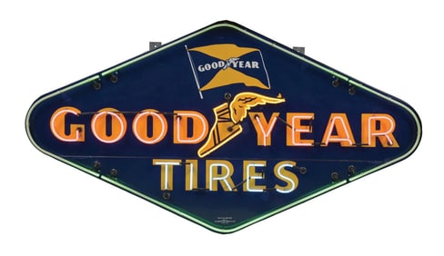 GOODYEAR TIRES TWO PIECE PORCELAIN NEON SIGN.