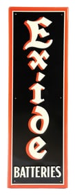 EXIDE BATTERIES EMBOSSED TIN SERVICE STATION SIGN.