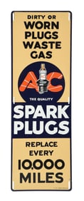 AC SPARK PLUGS TIN SIGN W/ SPARK PLUG GRAPHIC.
