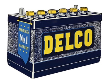 DELCO BATTERIES TIN SERVICE STATION SIGN.