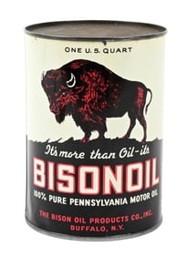 BISONOIL MOTOR OILS ONE QUART CAN W/ BISON GRAPHIC.