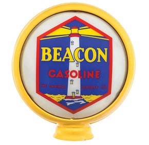 RARE BEACON GASOLINE 15" GLOBE LENS ON METAL HIGH PROFILE BODY.
