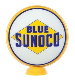 SUNOCO BLUE GASOLINE COMPLETE 15" GLOBE ON METAL LOW PROFILE BODY.