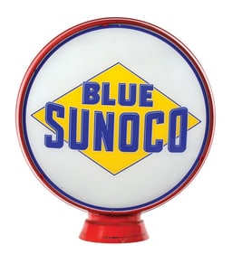 SUNOCO BLUE GASOLINE COMPLETE 15" GLOBE ON METAL LOW PROFILE BODY.