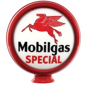 MOBILGAS SPECIAL 15" SINGLE GLOBE LENS W/ PEGASUS GRAPHIC ON METAL HIGH PROFILE BODY.