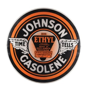 JOHNSON ETHYL GASOLENE SINGLE 13.5" GLOBE LENS W/ WING GRAPHICS.
