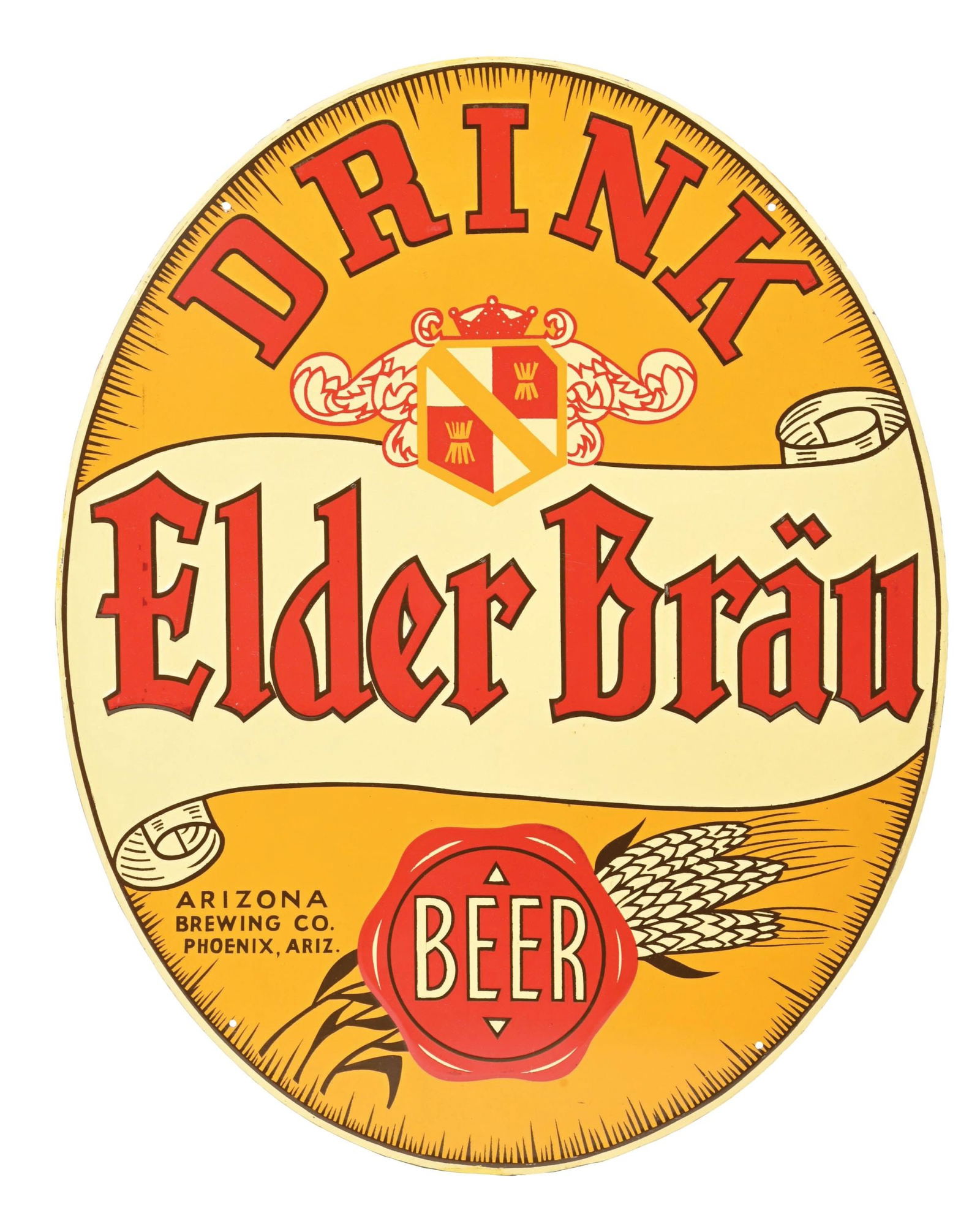 DRINK ELDER BRAU BEER EMBOSSED TIN SIGN (1 of 2)