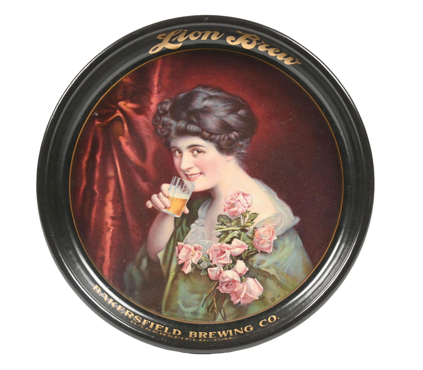 BAKERSFIELD BREWING COMPANY "LION BREW" TIN ADVERTISING TRAY (1 of 3)