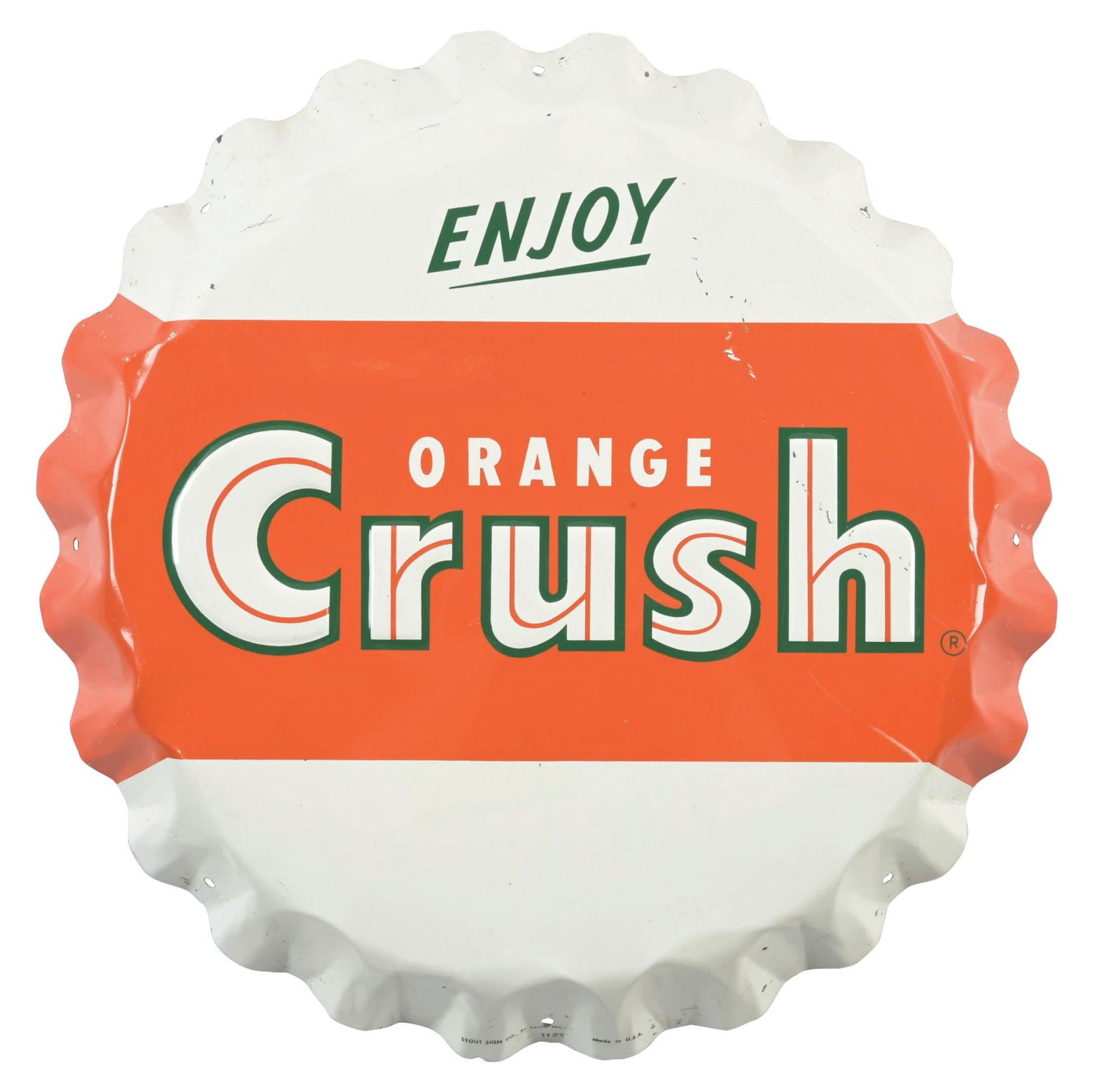 ENJOY ORANGE CRUSH EMBOSSED TIN BOTTLECAP SIGN (1 of 3)