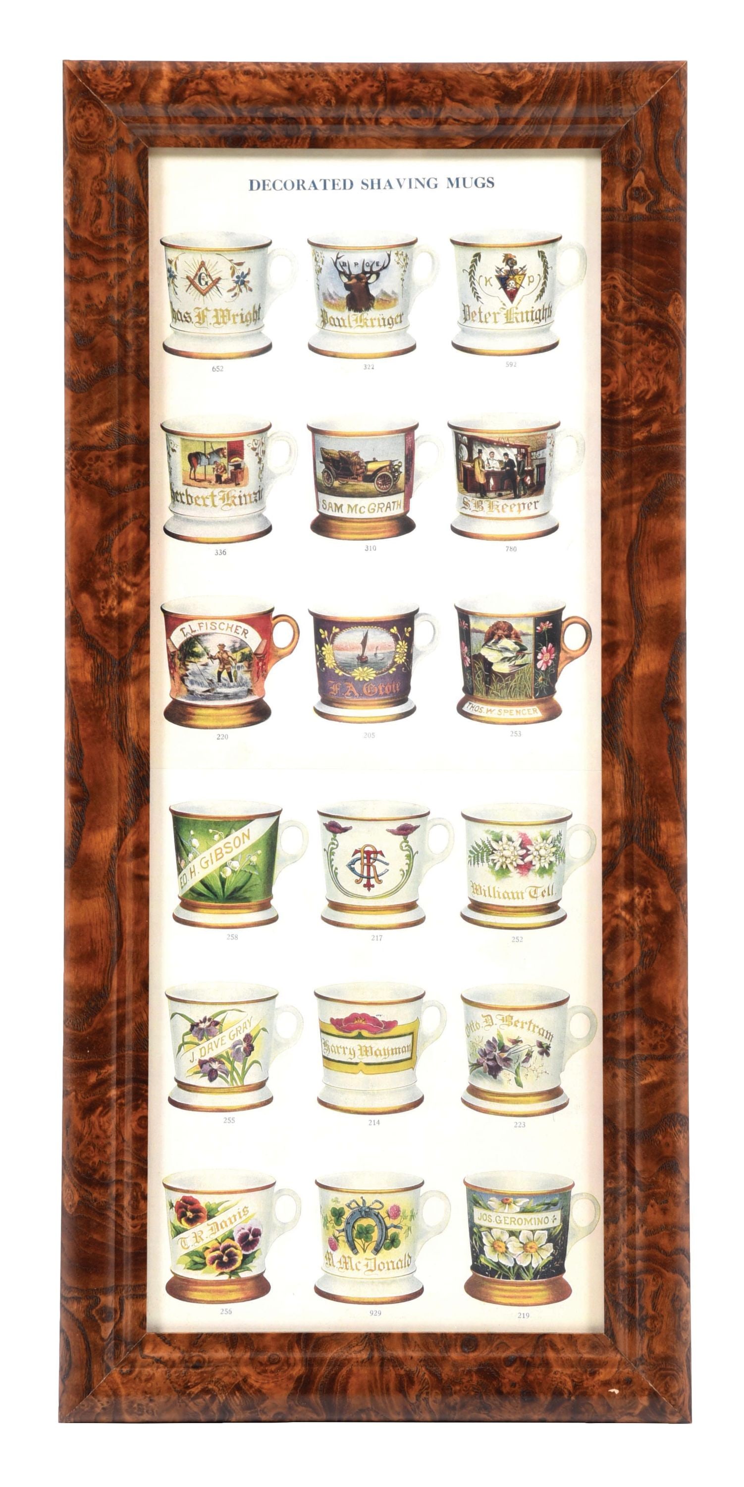 FRAMED DECORATED SHAVING MUGS ADVERTISEMENT (1 of 2)