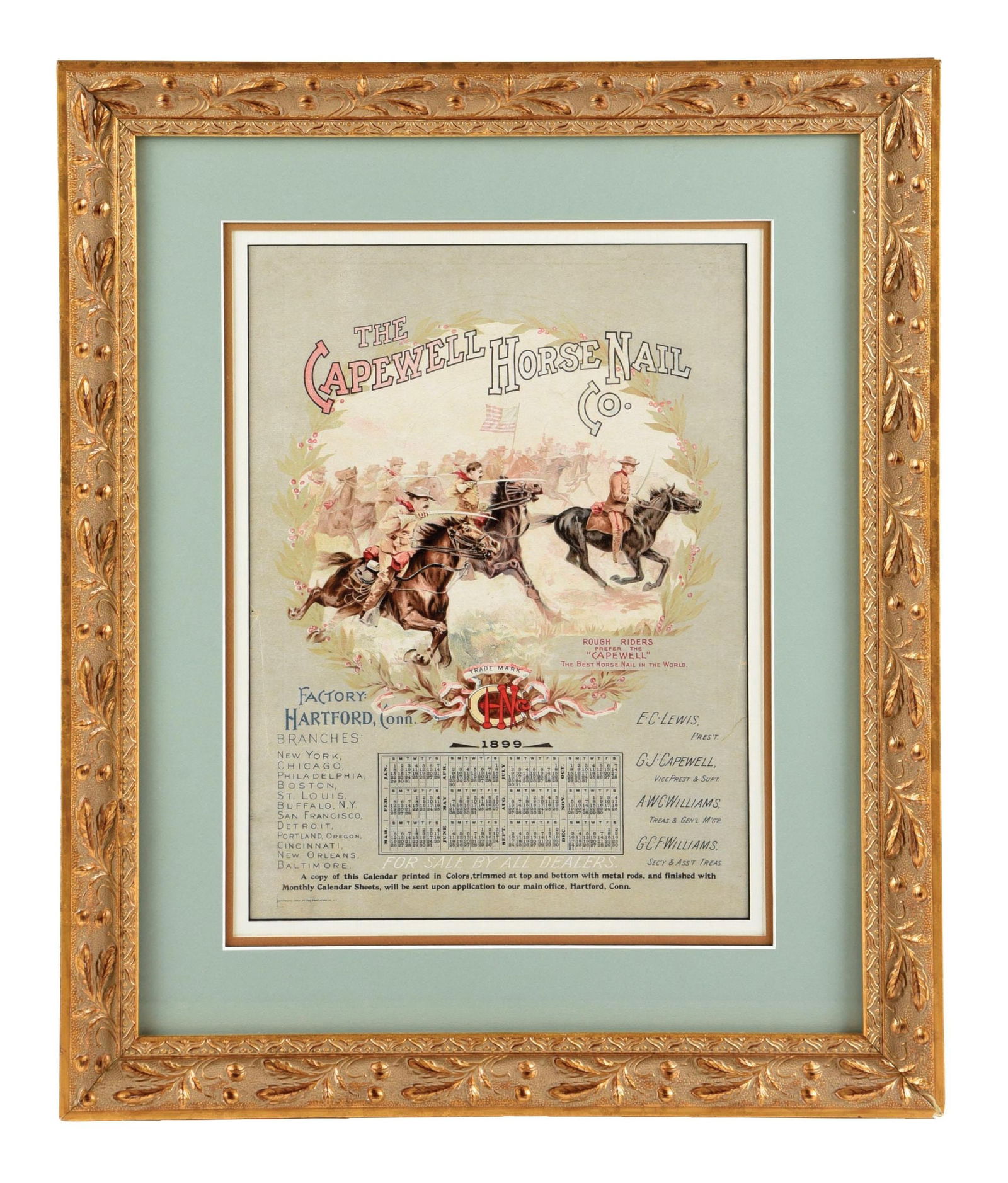 THE CAPEWELL HORSE NAIL COMPANY PAPER LITHOGRAPHED CALENDAR W/ CAVALRY GRAPHIC (1 of 3)