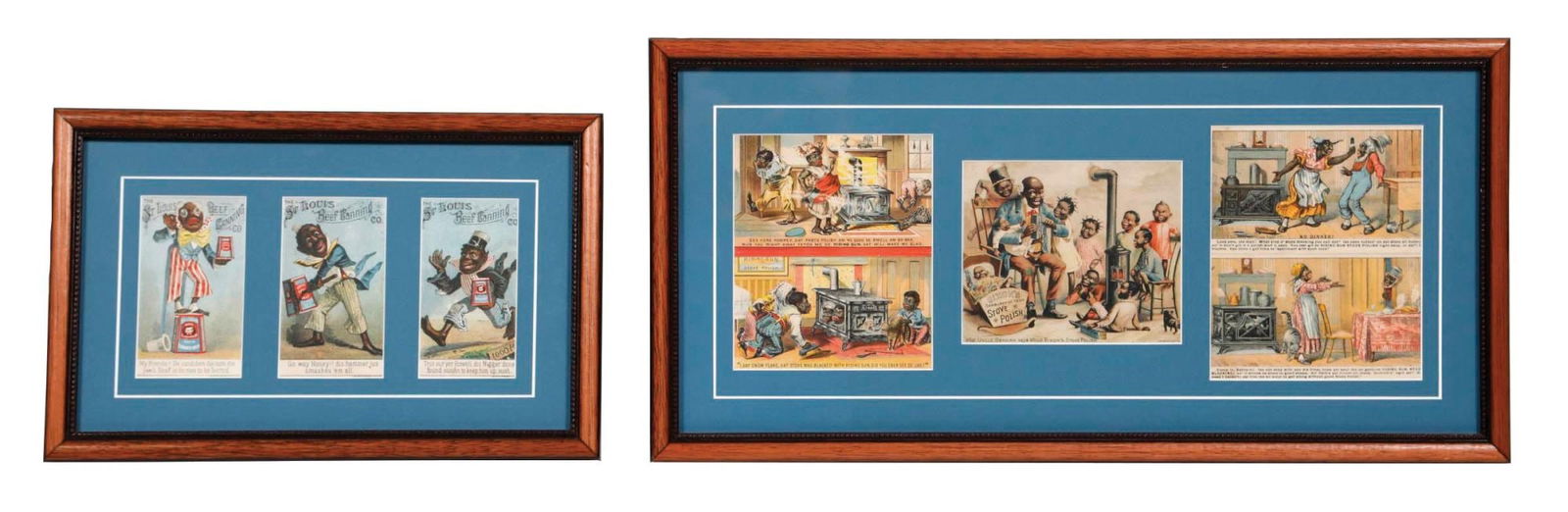 COLLECTION OF 2 FRAMED PAPER LITHOGRAPHED COMIC ADVERTISEMENTS W/ BLACK AMERICANA GRAPHICS (1 of 2)