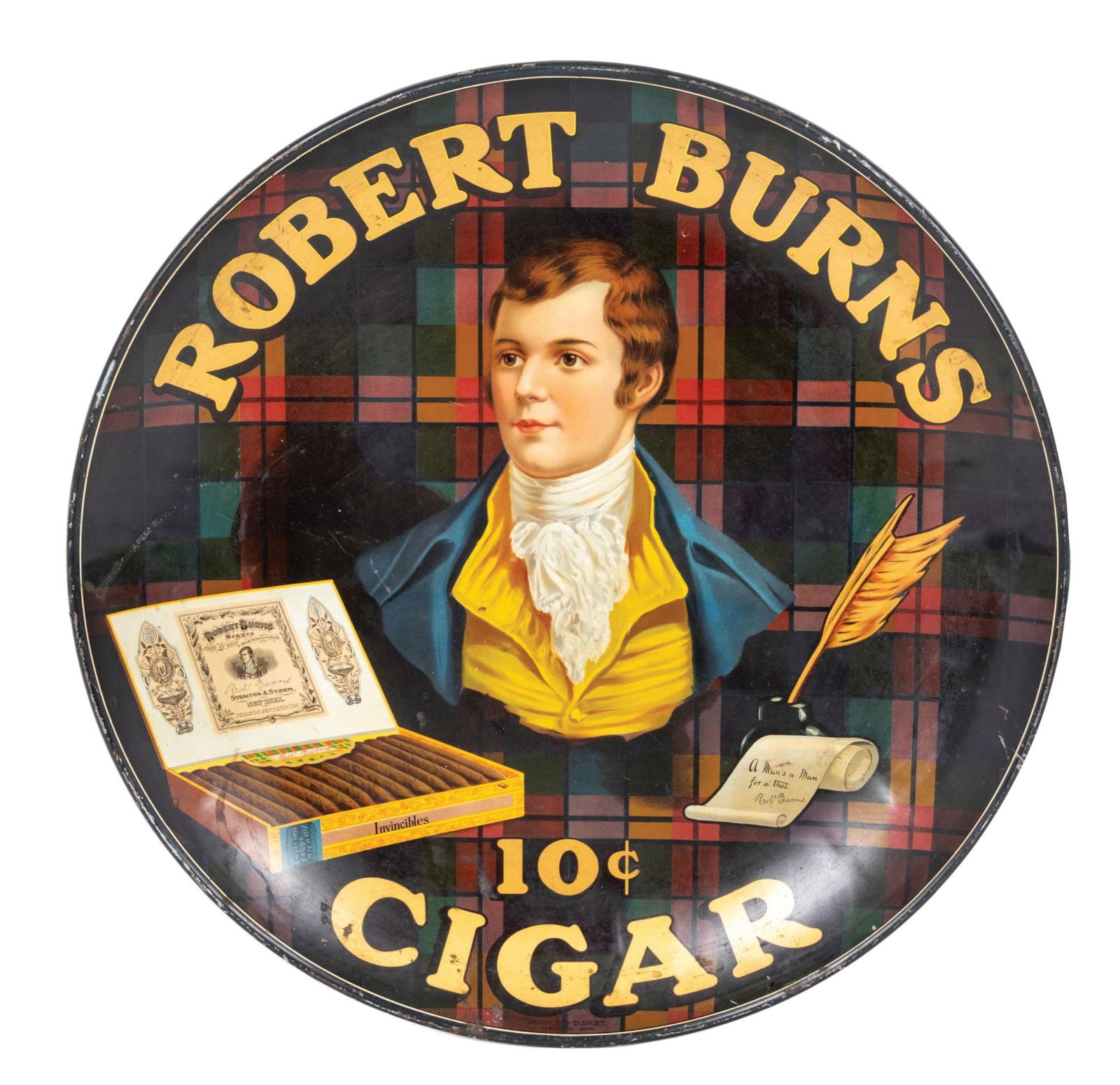 ROBERT BURNS 10¢ TIN LITHOGRAPH CHARGER SIGN W/ ROBERT BURNS GRAPHIC (1 of 3)