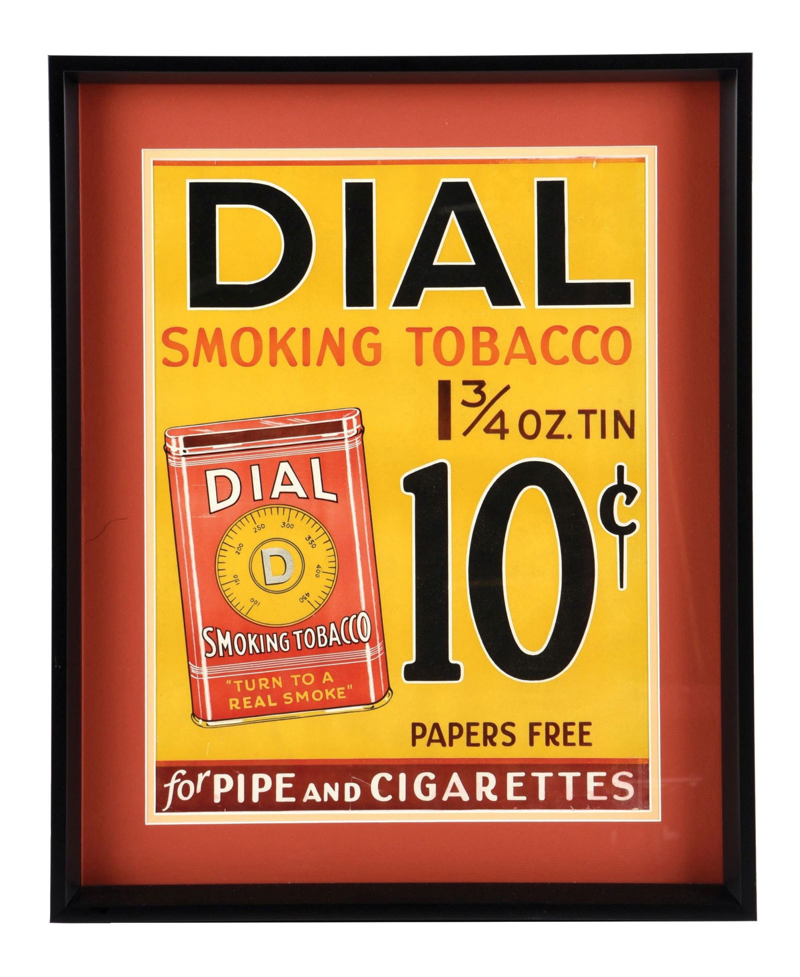 DIAL 10¢ SMOKING TOBACCO PAPER LITHOGRAPHED W/ DIAL TOBACCO TIN GRAPHIC (1 of 2)