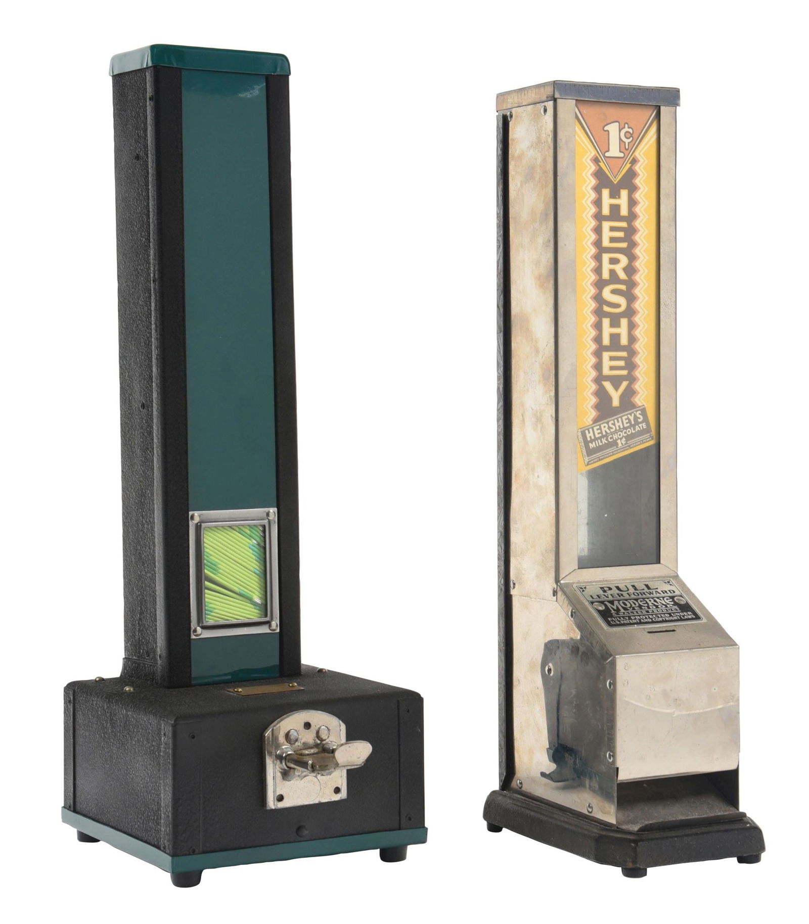 COLLECTION OF 2 1¢ MODERNE VENDOR & SILVER COMET CANDY AND GUM VENDING MACHINES (1 of 5)
