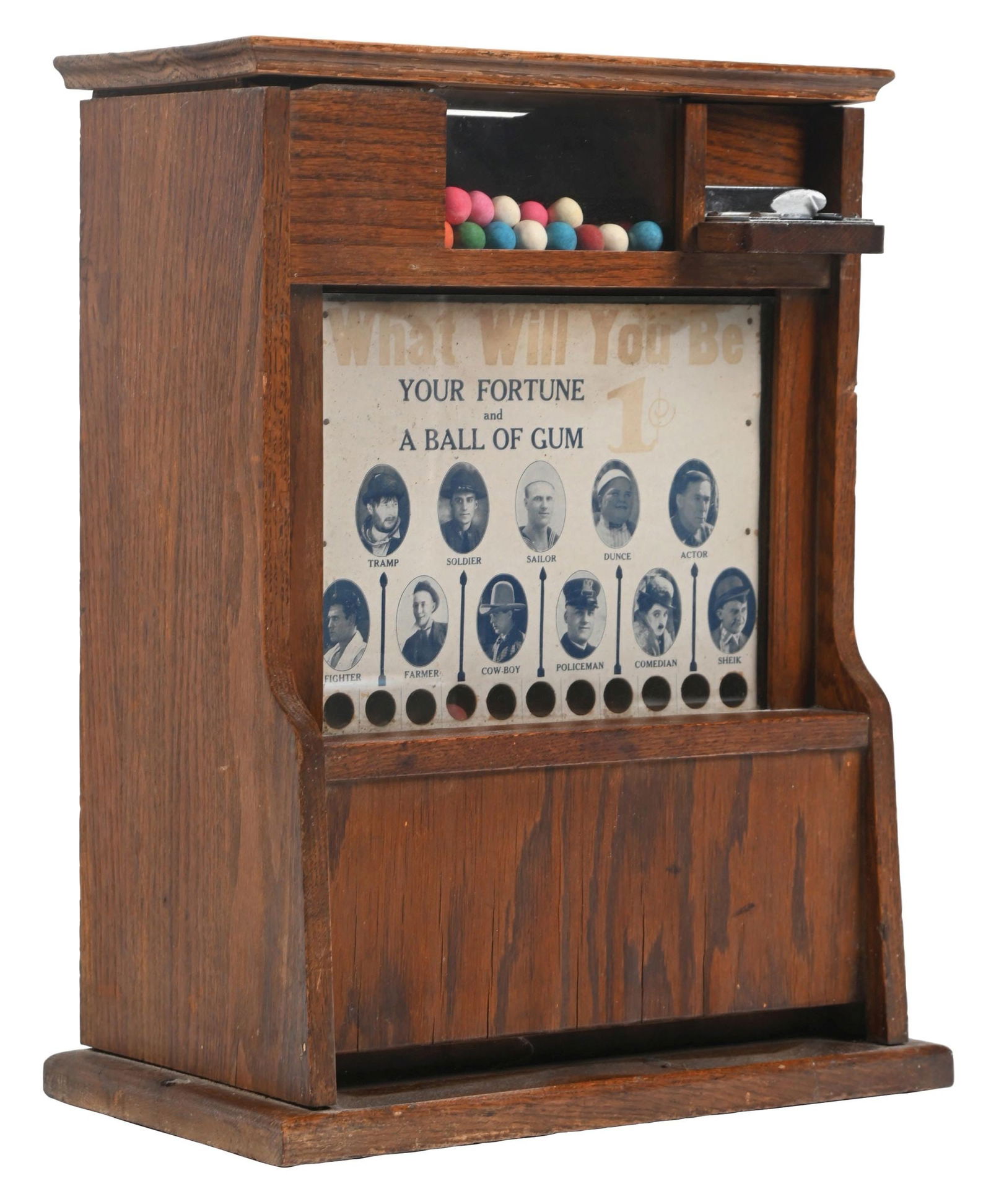 1¢ EXHIBIT SUPPLY "WHAT WILL YOU BE" GUM VENDING AND FORTUNE COUNTER MACHINE (1 of 4)