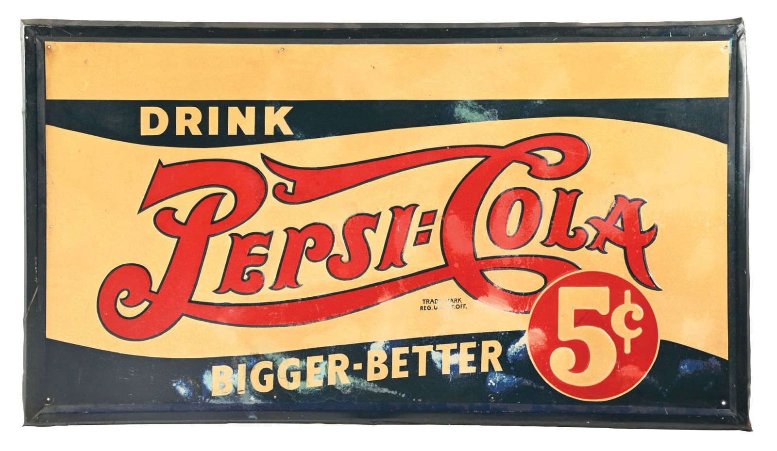 DRINK PEPSI-COLA 5¢ TIN SIGN W/ DOUBLE DOT LOGO (1 of 2)