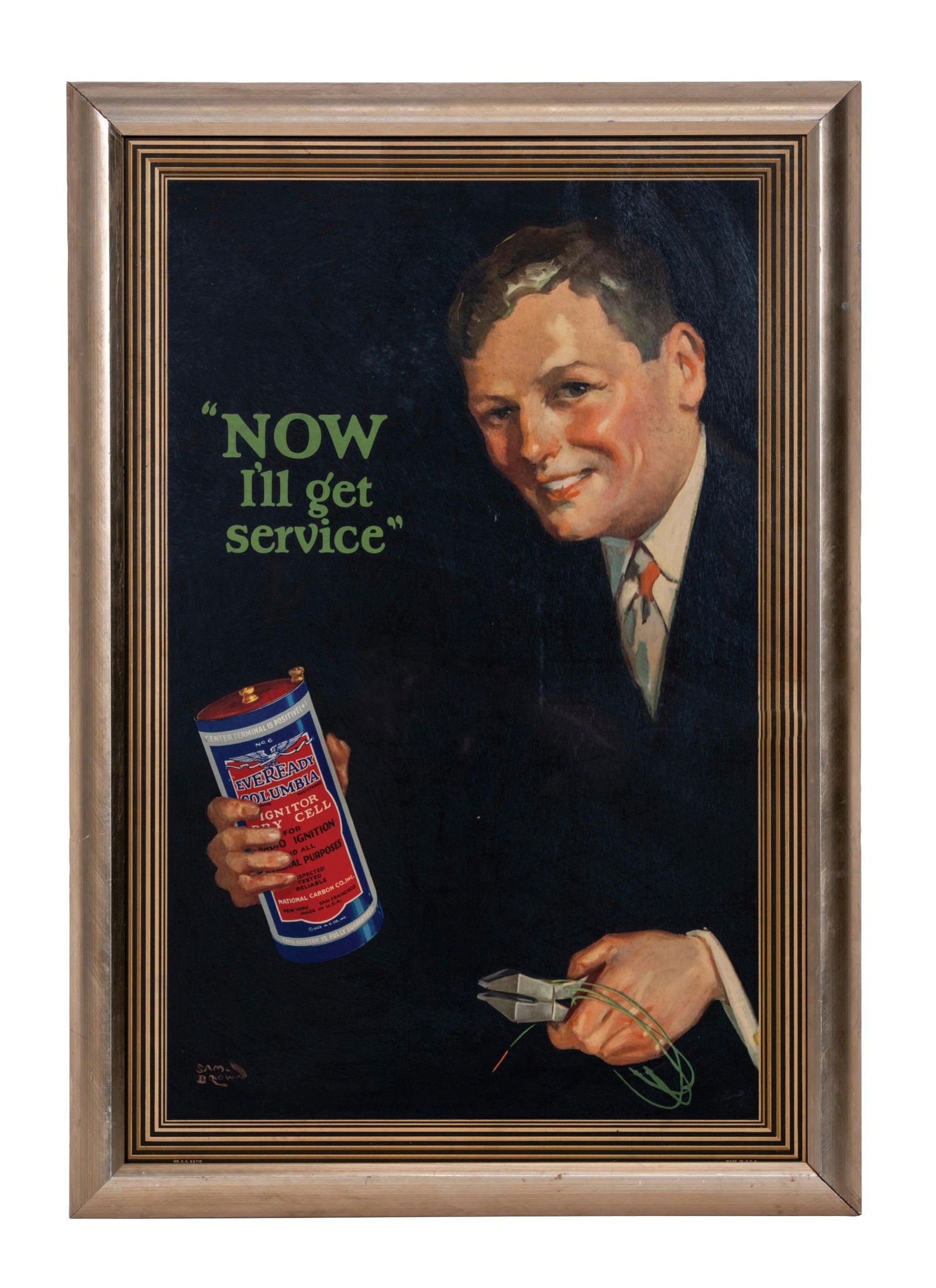 COLUMBIA EVEREADY BATTERIES CARDSTOCK LITHOGRAPHED W/ GENTLEMAN AND BATTERY GRAPHIC (1 of 3)