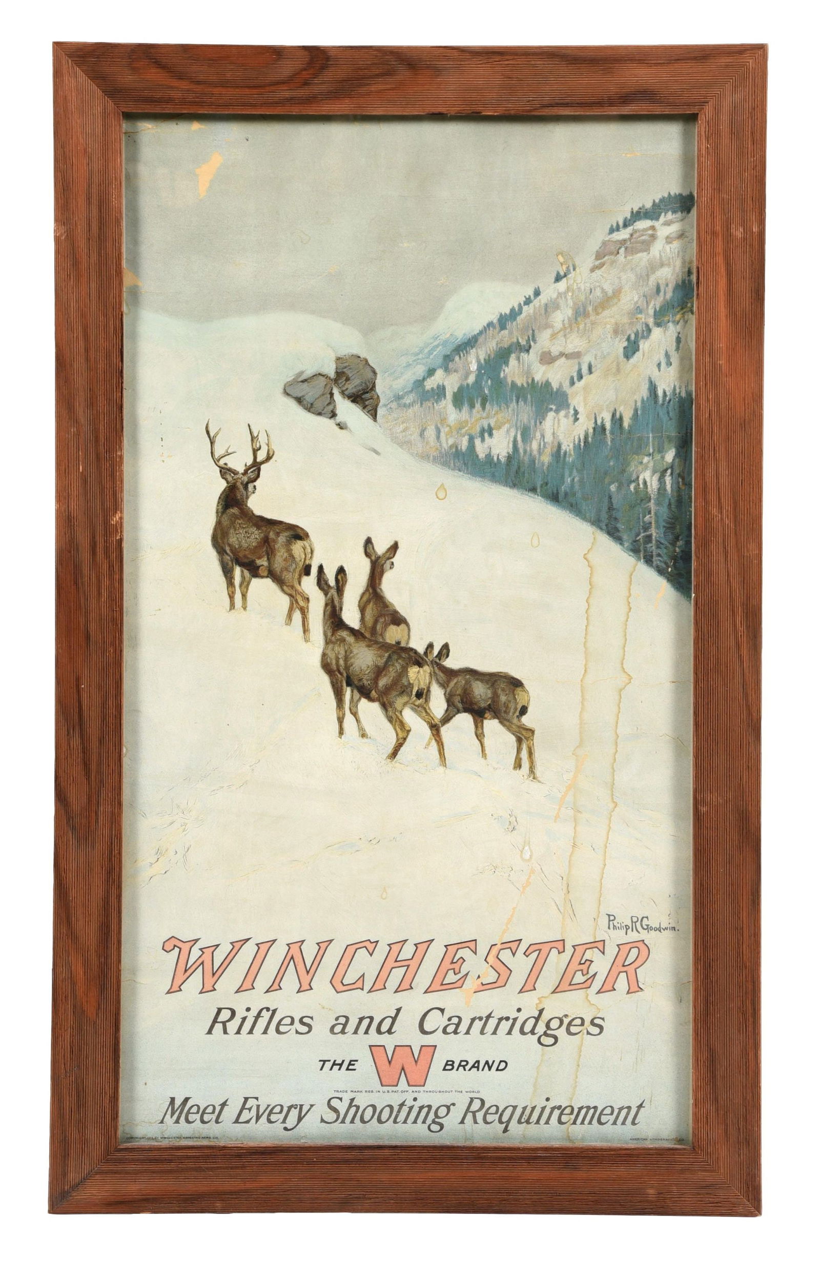 PAPER WINCHESTER RIFLES & CARTRIDGES SIGN W/ DEER GRAPHIC (1 of 2)