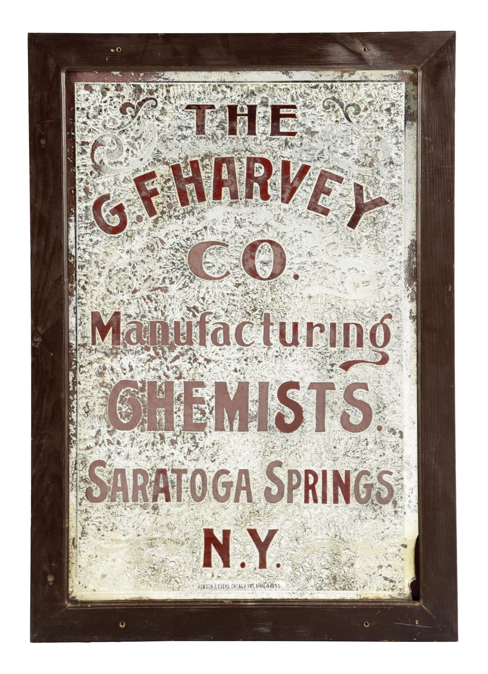 THE G.F. HARVEY CO. CHEMIST REVERSE FOIL & PAINTED GLASS ADVERTISING SIGN (1 of 3)