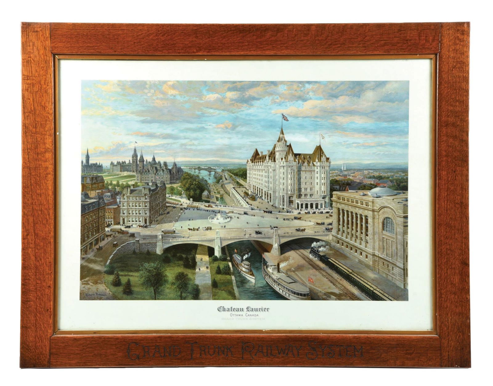 PAPER GRAND TRUNK RAILWAY SYSTEM LITHOGRAPHED W/ ORIGINAL FRAME (1 of 4)