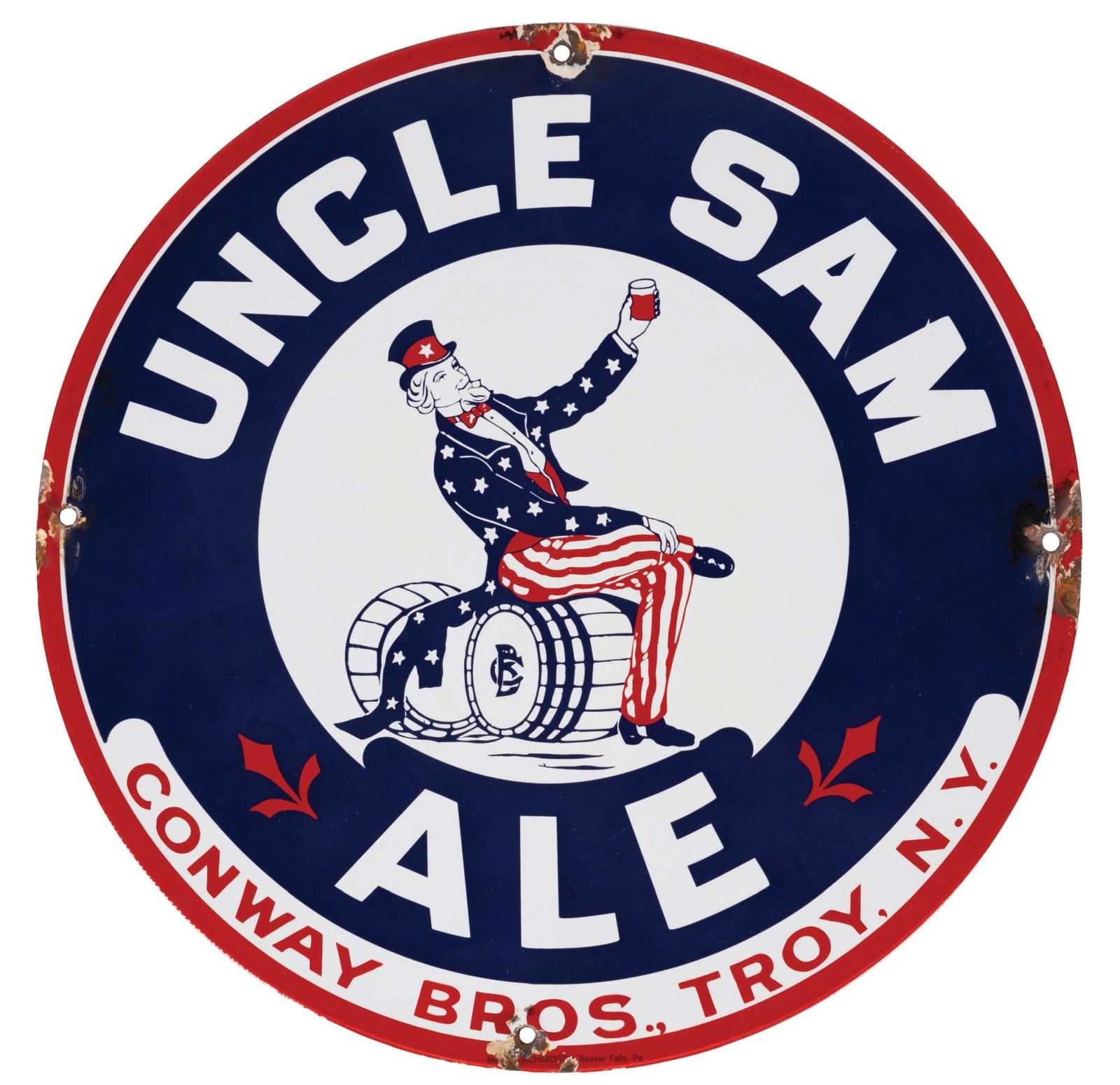 FANTASY "UNCLE SAM ALE" PORCELAIN SIGN W/ UNCLE SAM GRAPHIC (1 of 3)