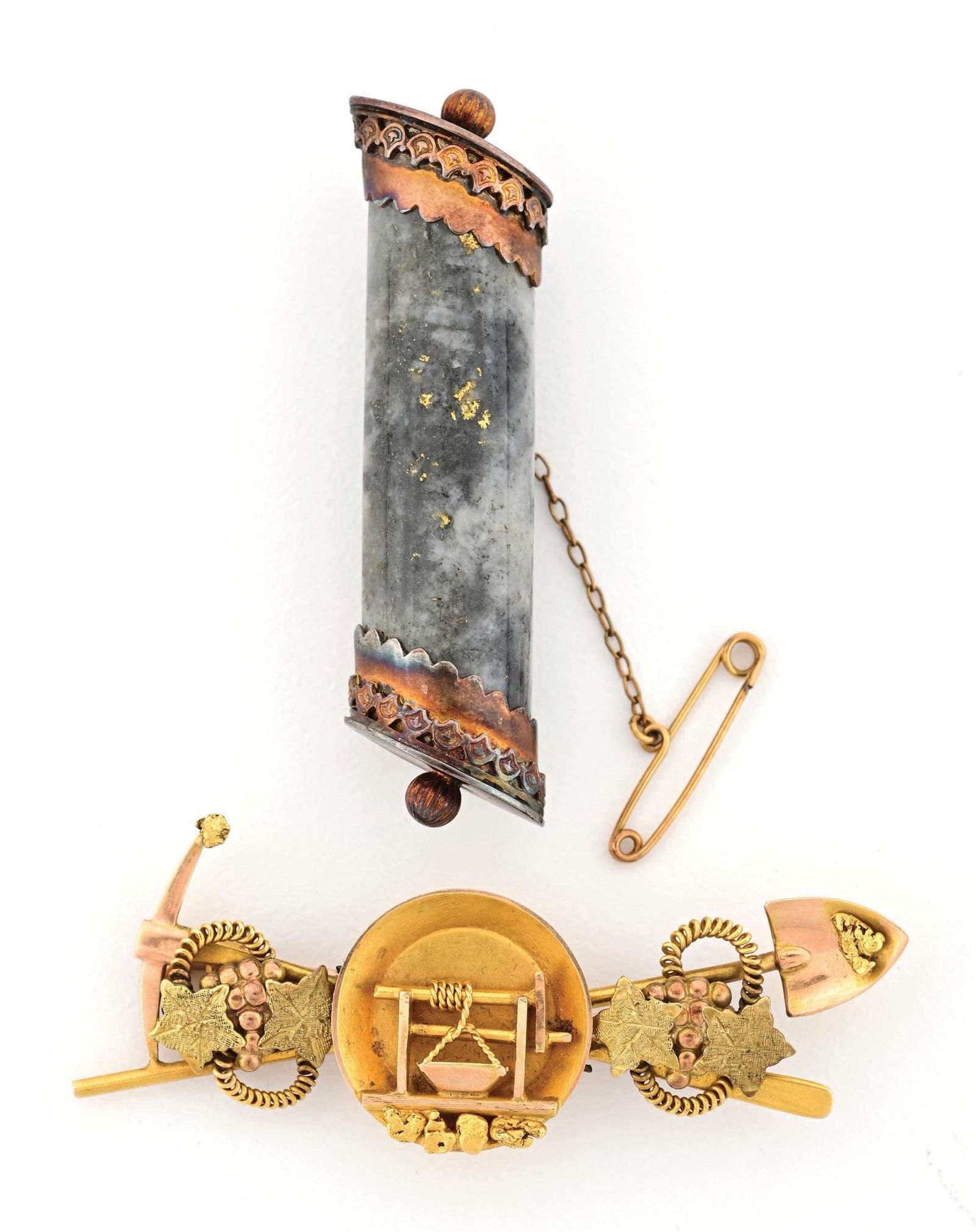 COLLECTION OF 2 14K GOLD MINER'S LAPEL PIN AND VICTORIAN GOLD RUSH PERIOD PIN (1 of 4)