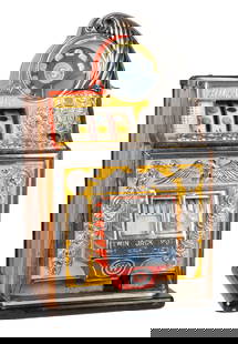 5¢ WATLING ROL-A-TOP COIN FRONT SLOT MACHINE: C. 1930s. CONDITION: Older restoration. Pays and plays correctly. Jackpot is working. Original bonnet, door and cash box. Sub-base is broken at cash box lock. Replaced lock on the door. No lock and