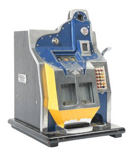 5¢ MILLS QT "FIREBIRD" SLOT MACHINE: C. 1934. The Mills Novelty Co., Chicago, Illinois. This 3-reel slot machine is referenced by many names: "Thunderbird", "21 Star", and "Eagle." There are 21 stars dispersed around the front casting,