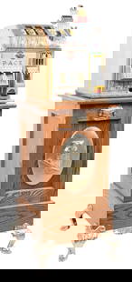 1¢ PACE BANTAM SLOT MACHINE WITH STAND: C. 1932. Pace Manufacturing Co. A very nice original example of this dual jackpot Pace Bantam slot machine. CONDITION: Otihinal reel strips and award card, back door. Plays and pays. This is not a