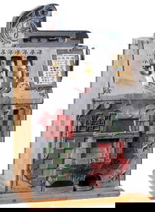 MILLS 5¢ CASTLE FRONT W/ GOLD AWARD SLOT MACHINE: C: 1935. The Mills Novelty Co. CONDITION: Showing paint loss, with original door and cash box. Pays and plays correctly. Replaced flock and bonnet. This is not a standard shippable item and will