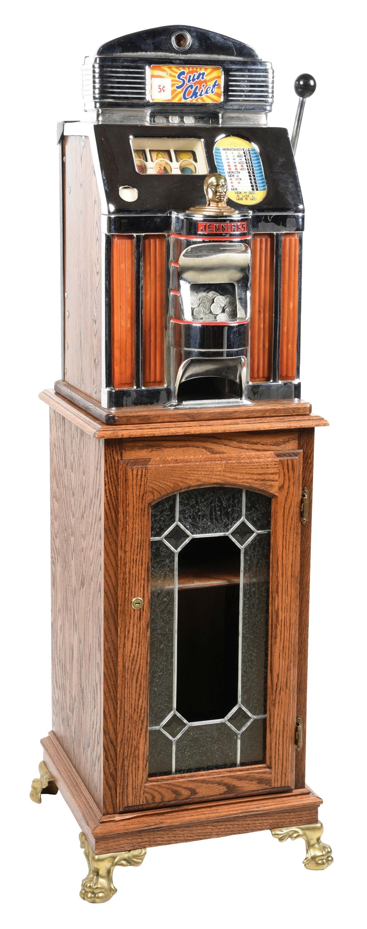 5¢ JENNINGS SUN CHIEF SLOT MACHINE WITH STAND (1 of 6)