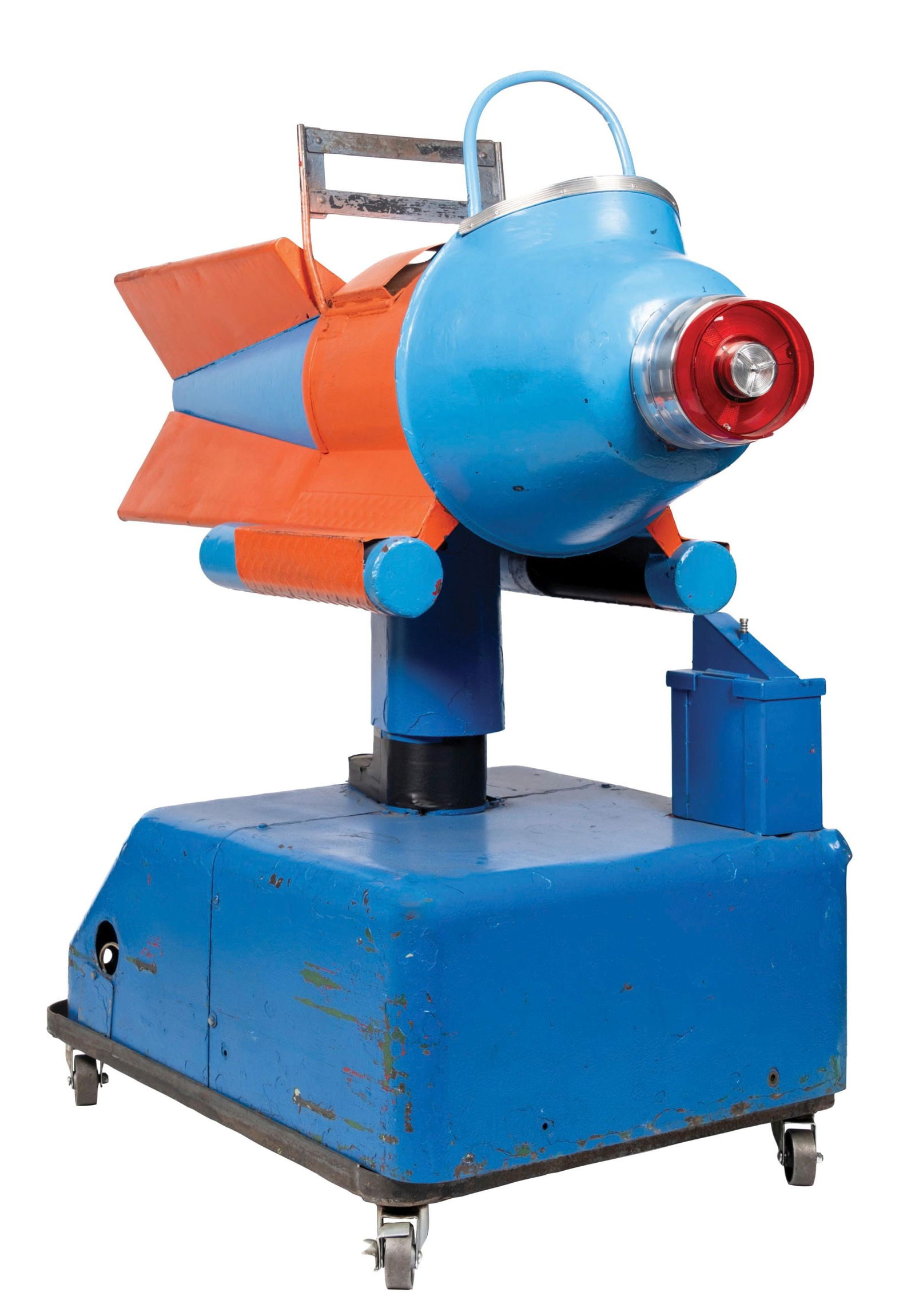 COIN-OP SKY RANGER KIDDIE RIDE ARCADE MACHINE: C: 1965: Classic Kiddie rocket ride in older park paint. Coin operation is untested, complete fuselage, ready for a restoration. This is not a standard shippable item and will require 3rd party shippi